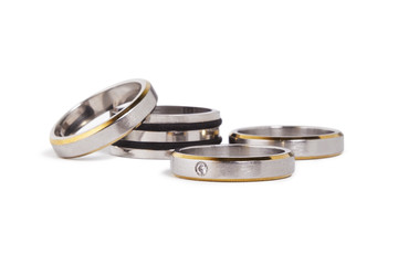 Stainless steel rings with silver and gold inlay
