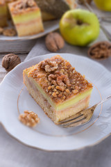 apple strudel with vanilla pudding and nuts