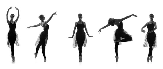 Black and white traces of female balet dancers isolated on white