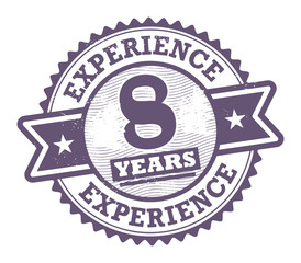 Grunge rubber stamp with the text 8 Years Experience