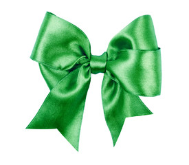 green bow made from silk ribbon