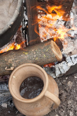 Fototapeta na wymiar Medieval cooking on the fire.
