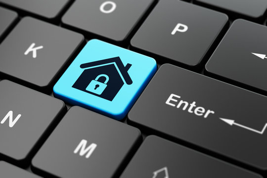 Privacy concept: Home on computer keyboard background