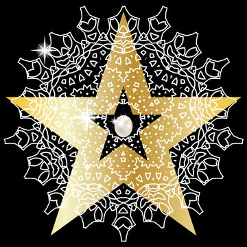 Gold star with huge precious pearls