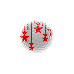 Golf-ball with red stars isolated over white - christmas theme