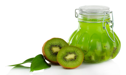 Tasty kiwi jam isolated on white