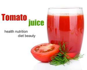 Tomato juice in glass, isolated on white