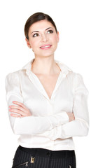 Portrait of the thinking woman  in white shirt