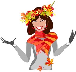 Beautiful smiling girl with autumn leaves
