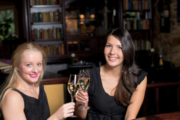 Two beautiful women toasting each other