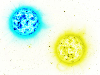 Two abstract sphere on white.