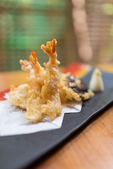 Japanese cuisine tempura deep fried shrimps