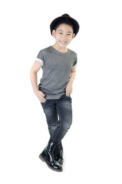 little smile boy with hat isolate on white background .