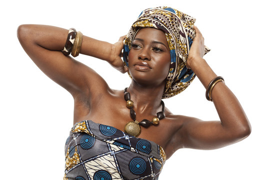 Beautiful African Fashion Model In Traditional Dress.