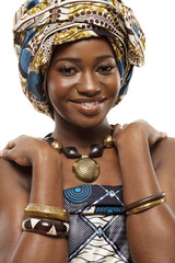 Beautiful African fashion model in traditional dress.