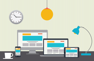 Flat design vector illustration of designer desktop