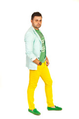 Model man in green and yellow