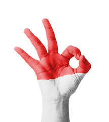 Hand making Ok sign, Indonesia flag painted