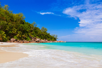 Obraz na płótnie Canvas Tropical beach at island Praslin Seychelles