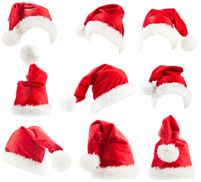 Set of red Santa Claus hats