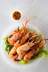 top view grilled prawns