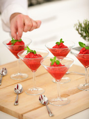 Raspberry sorbet with mint