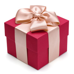 Red gift box with golden ribbon.