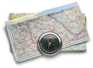 Road map plan and compass