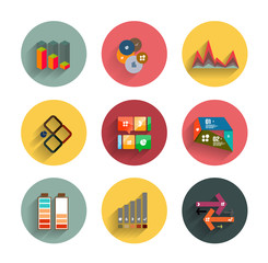 Infographic inside colorful circles. Flat icon set