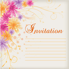 Invitation template blank with multicolored abstract flowers