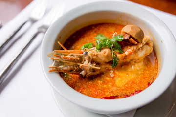 Tom yam ,Thai traditional spicy soup with river prawn