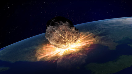Large asteroid hitting Earth - obrazy, fototapety, plakaty