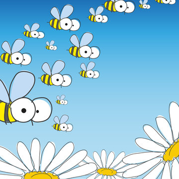 Bee And Daisy. Spring Background.
