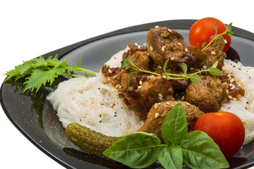 Rice noodles with pork and herbs