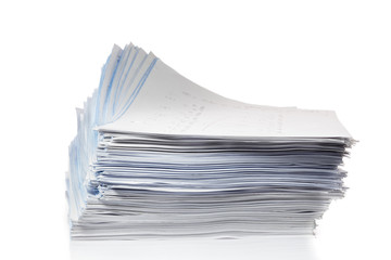stack of papers isolated on white.