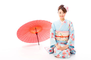 japanese traditional woman on white background