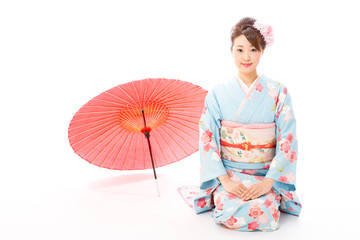 japanese traditional woman on white background