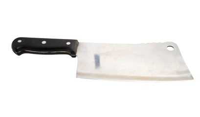 Used butcher knife isolated on white