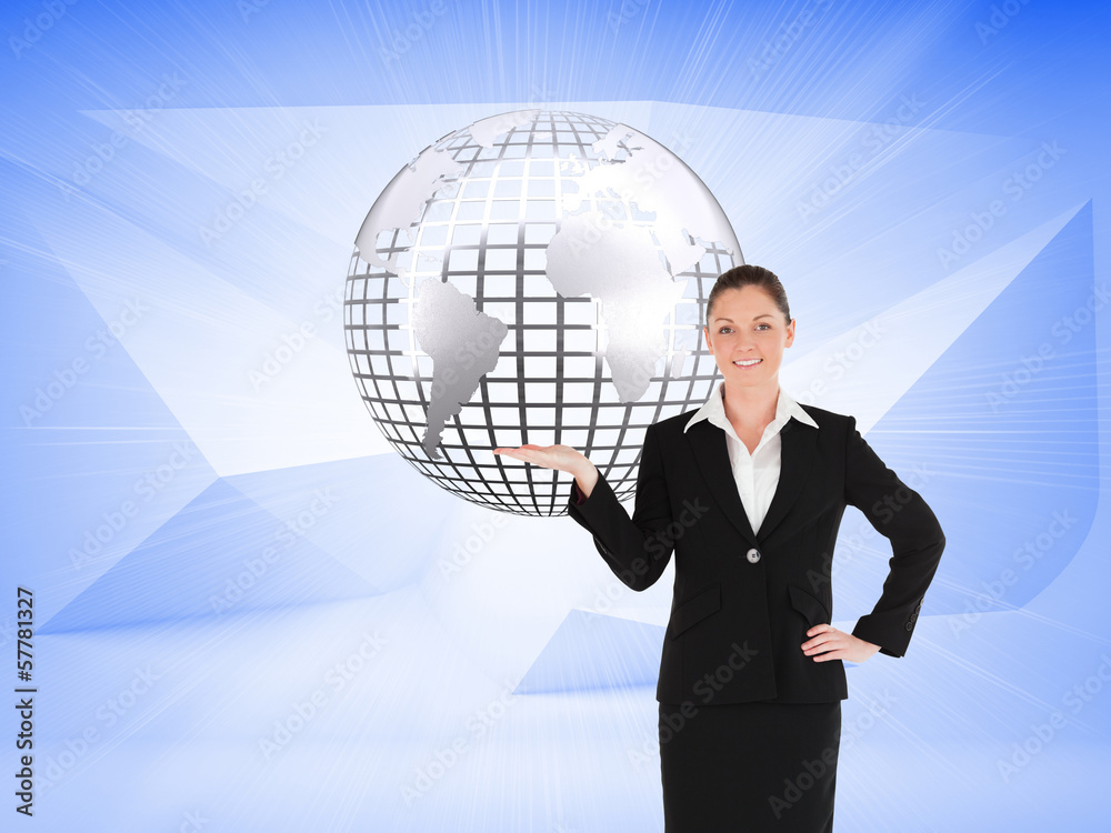 Aufkleber composite image of charming woman in suit showing a copy space