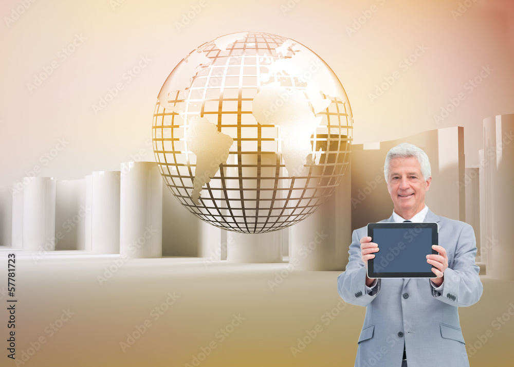 Poster Composite image of boss showing a touch pad screen