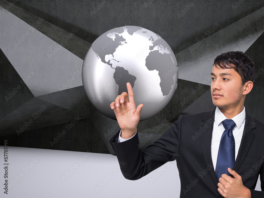 Aufkleber composite image of unsmiling businessman touching