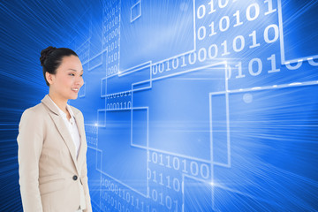 Composite image of smiling asian businesswoman walking