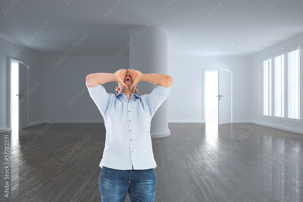 Poster composite image of shouting casual man standing