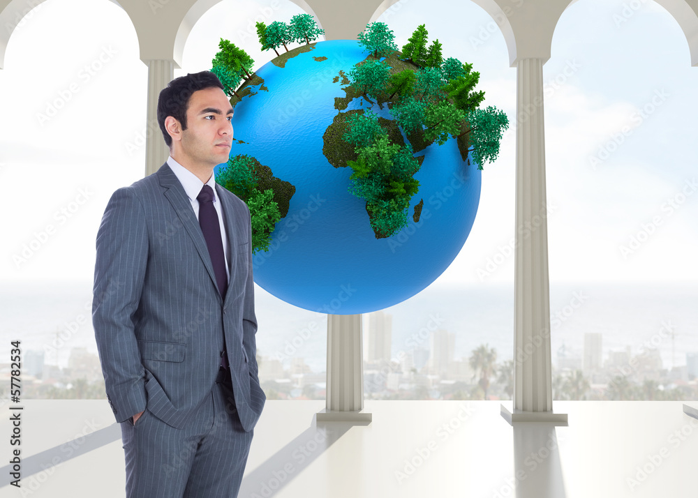 Poster composite image of unsmiling businessman standing