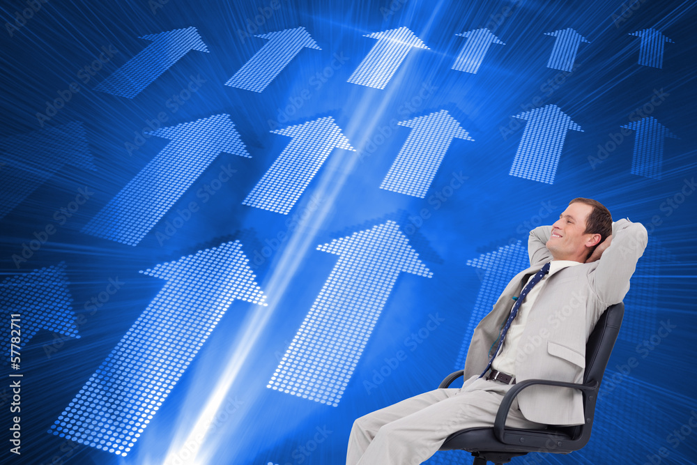 Poster composite image of side view of businessman leaning back in his