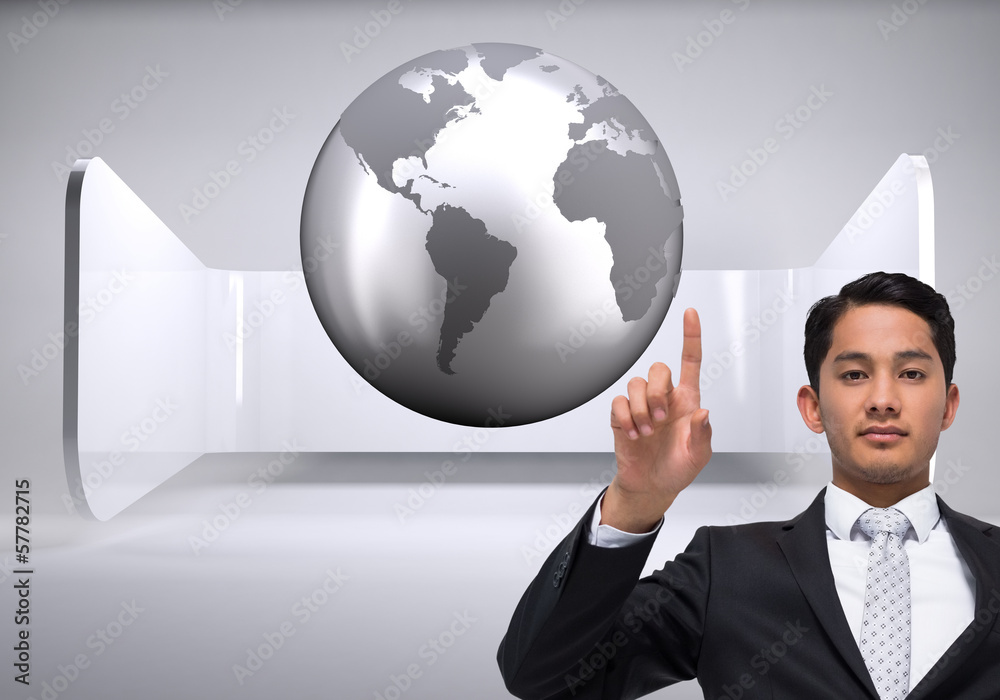 Aufkleber composite image of unsmiling asian businessman pointing