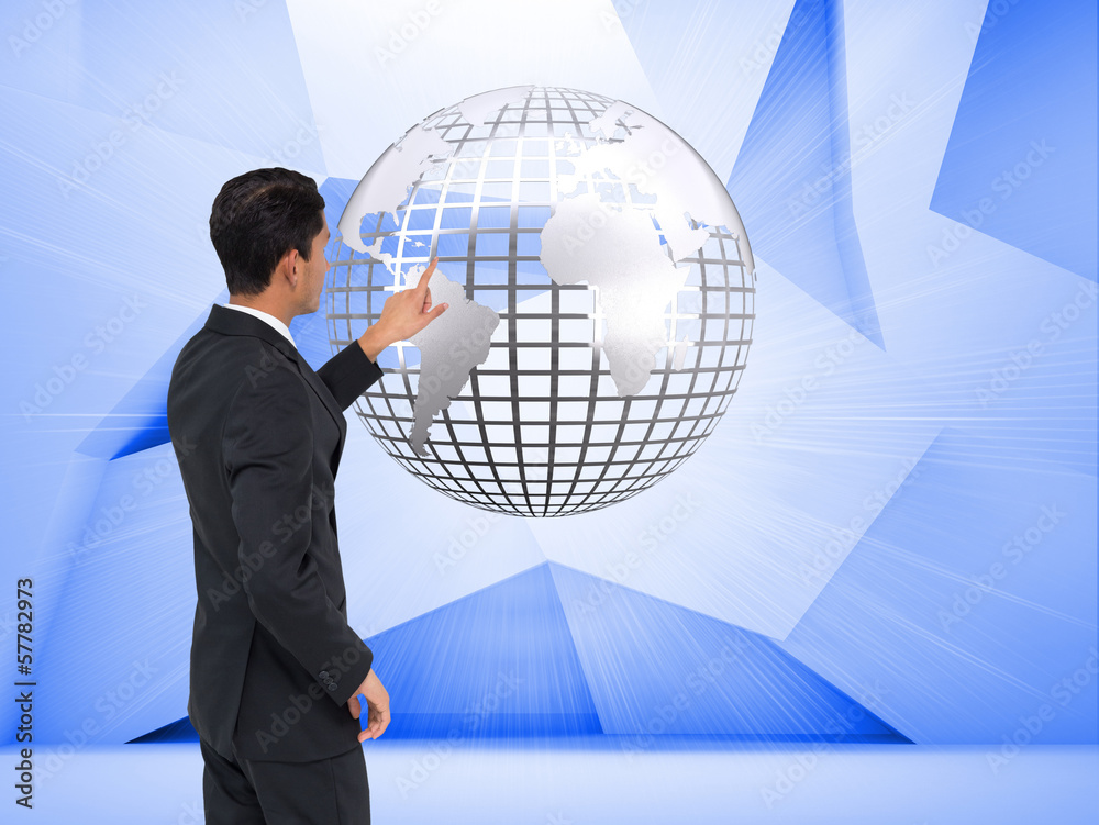 Aufkleber composite image of unsmiling asian businessman pointing
