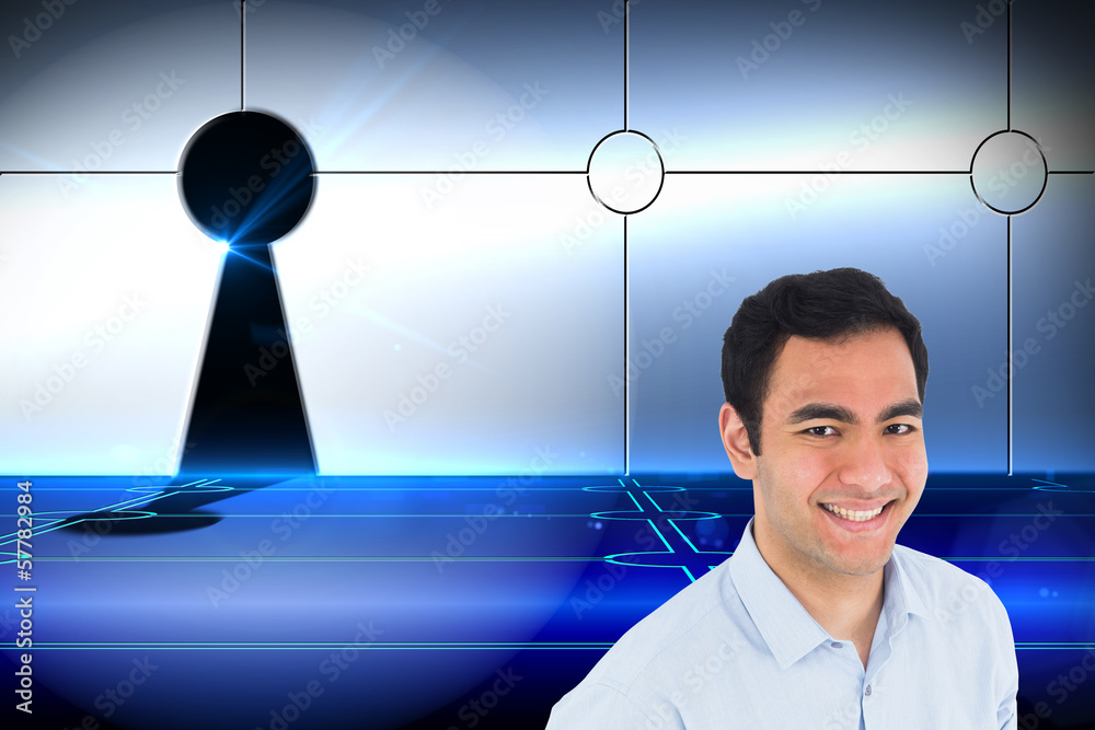 Poster Composite image of smiling casual man standing