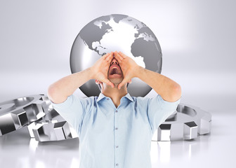 Composite image of shouting casual man standing
