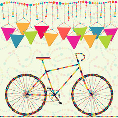 Happy birthday card, invitation, postcard with carnival bike - 57784918